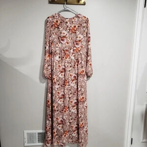 Orange Creek Womans Cottagecore Apron Pink  Floral Chiffon Ruffle Maxi Dress,S.